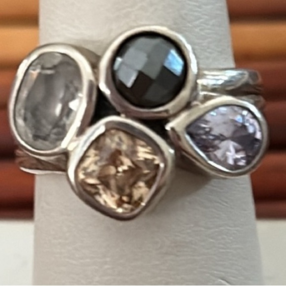 Silpada Silver Ring with Multi-Color Stones - Picture 1 of 5